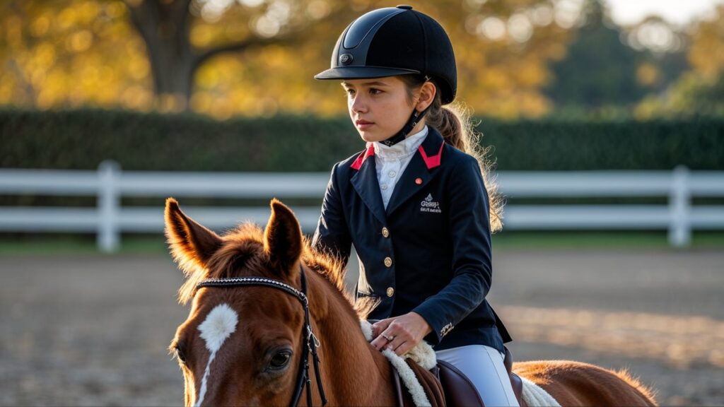 Jeune cavaliere passant son Galop dans un manege